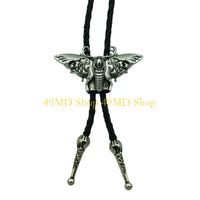 49MD Mens Gothic Western Bolo Tie Cowboy Necktie Metal Skull Moths Pedant Necklace