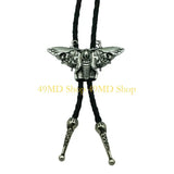 49MD Mens Gothic Western Bolo Tie Cowboy Necktie Metal Skull Moths Pedant Necklace