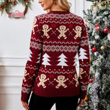 New Winter 2025 Christmas Women's Sweater Jacquard Print Full Sleeve O Neck Casual Soft Knitwear Merry Xmas Female Pullover Top