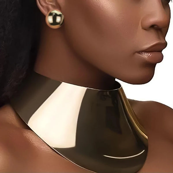 Large Metal Torque Necklace Set Gold Color Women Statement Big Stud Earrings African Jewelry Sets Femmes Indian Accessorie 2022