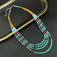 Fashion Boehmia Ethnic Multilayer Beads Chains Necklaces Green Color Vintage Handmade Beads Choker Collar Necklaces