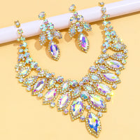 Exaggerated Leaf Necklace Earrings Sets Bridal for Women Gift Colorful Rhinestone African Jewelry Set Nigerian Wedding Costume
