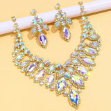Exaggerated Leaf Necklace Earrings Sets Bridal for Women Gift Colorful Rhinestone African Jewelry Set Nigerian Wedding Costume
