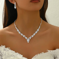 Women's fashionable rhinestone sparkling earrings necklace bracelet ring jewelry set wedding banquet party holiday gift