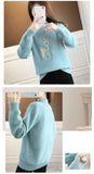 2023 Christmas Sweater Women Faux Mink Cashmere Half High Collar Pullover Fleece Winter Clothes Embroidery Deer Warm Jumper