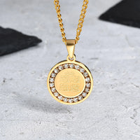 Men's Bible Verse Prayer Zircon Necklace,Stainless Steel Praying Hands Coin Medal Pendant Necklaces,Luxury Faith Jewelry Gift