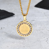 Men's Bible Verse Prayer Zircon Necklace,Stainless Steel Praying Hands Coin Medal Pendant Necklaces,Luxury Faith Jewelry Gift