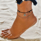 Vintage Boho Multi Layer Beads Anklets For Women Fashion Sun Pendent Anklet Handmade Chain Foot Party Jewelry Leg Bracelet