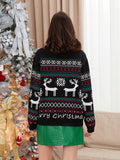 Women Christmas Knit Sweater Letter Deer Snowflake Print Long Sleeve Round Neck Pullovers Fall Winter Casual Jumpers Tops