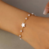 Lucky Heart Evil Eye Chain Anklet Bracelet for Women Men Fashion Star Simulated Pearl Wrap Jewelry Foot Wrist Summer Friend Gift