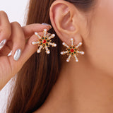 Delicate Multicolor Christmas Snowflake Stud Earrings for Women Zircon Pearl Dangle Piercing Earrings Girl New Year Party Gifts