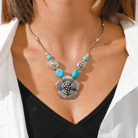 Ethnic Antique Silver Color Moon Choker Necklaces for Women Boho Turquoise Necklace Girls Party Jewelry Gifts