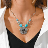 Ethnic Antique Silver Color Moon Choker Necklaces for Women Boho Turquoise Necklace Girls Party Jewelry Gifts