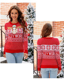 2025 Winter Women Christmas Knit Sweaters Chic Elk Print Jacquard Knitwear Long Sleeve O Neck Pullover Top Soft Warm Jumper Y2k