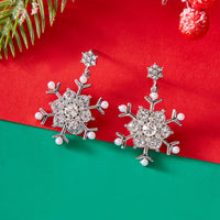 Delicate Multicolor Christmas Snowflake Stud Earrings for Women Zircon Pearl Dangle Piercing Earrings Girl New Year Party Gifts