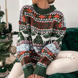 Y2k Style 2025 Winter Women Christmas Sweaters Allover Print Oversized Jumpers Full Sleeve Knitwear Warm Thick Knit Pullover Top