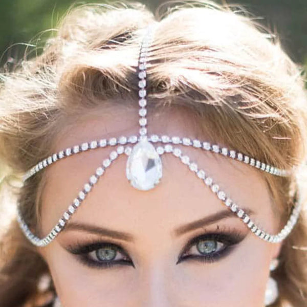 Rhinestone Bridal Forehead Headband Hair Chain Wedding Jewelry for Women Luxury Crystal Waterdrop Headpiece Head Chain Headwear