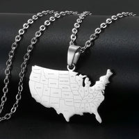 Anniyo American Map With State Name Pendant Necklaces for Women Men United States Map Jewelry USA #323901