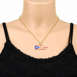 2024 New fashion vintage dripping stainless steel Puerto Rico map flag pendant necklace men's and women's collarbone chain acces
