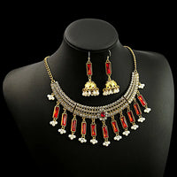 Luxury Elegant Crystal Wedding Jewelry Set Women Vintage Water Drop Earring Necklace Set Indian Gold Color Bijoux Bride Gift