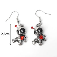 Gothic Creative Funny Voodoo Doll Red Heart Pendant Earrings Necklcae Punk Cartoon Holiday Decoration Accessories Halloween Gift