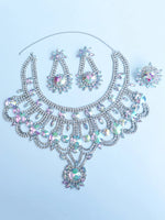 Fashionable sparkling rhinestone necklace set with exaggerated personality water drop earrings bride's wedding women's