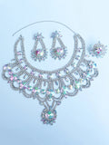 Fashionable sparkling rhinestone necklace set with exaggerated personality water drop earrings bride's wedding women's