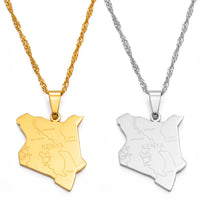 Anniyo Map of Kenya & City Name Pendant Necklaces Jewellery Silver Color/Gold Color Kenyan Map Jewelry kenyans Maps #135921