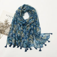 Ethnic Printed Cotton Hijab Viscose Tassels Scarf For Muslim Woman Hijabs Shawls Lady Soft Long Wraps Islim Headband Turban