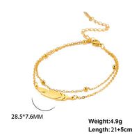 Simple Feather Stainless Steel Double Layer Bead Chain Ankle Anklets For Women Men Gold Silver Metal Anklet Daily Jewelry