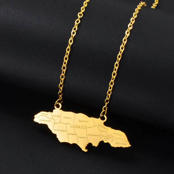 Anniyo Jamaica Map Pendant Necklaces Jewelry Gold Plated Stainless Steel for Women Girls @320721