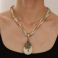 Bohemia Ethnic Resin Stone Pendant Necklace Women Crystal Flower Decoration Multilayer Beads Chain Choker Necklace Collar