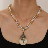 Bohemia Ethnic Resin Stone Pendant Necklace Women Crystal Flower Decoration Multilayer Beads Chain Choker Necklace Collar