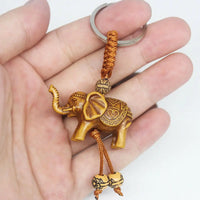 Elephant Keychain Peach Wood Carving Riches Lucky Animal Key Chain Pendant Women Bags Pom Pom Charm Home Key Rings  1-3pcs