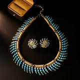 European And American Fashion Retro Niche Inlaid Stone Ear Clip Temperament Personality Necklace Collarbone Chain Set