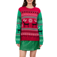Women Christmas Knit Sweater Letter Deer Snowflake Print Long Sleeve Round Neck Pullovers Fall Winter Casual Jumpers Tops