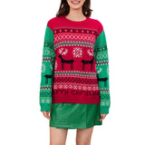 Women Christmas Knit Sweater Letter Deer Snowflake Print Long Sleeve Round Neck Pullovers Fall Winter Casual Jumpers Tops