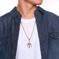 Stainless Steel Trident Pendant Necklace For Men Hip Hop Punk Style Boy Gifts Gold Color 60mm Chain Fahion Jewelry Wholesale