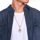 Stainless Steel Trident Pendant Necklace For Men Hip Hop Punk Style Boy Gifts Gold Color 60mm Chain Fahion Jewelry Wholesale