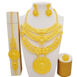 Dubai Gold Color Jewelry Set Wedding African Indian Ethiopian  Bridal Sets Nigerian Necklace Bracelet Earring Ring Jewellery