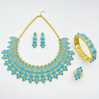 JRH Luxury 4-Piece Set Elegant Blue Jewelry Set Necklace Earrings Ring Bracelet Classy Women's Gift for Banquet Give a gift box