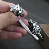 Men Stainless Steel Viking Wolf Geri and Freki Bear Paw Head Bangle amulet Bracelets for Male Gift