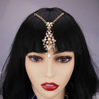 2024 Trend Big Crystal Pendant Forehead Chain Hairpin Hair Accessories Women's Ethnic Tiara Headpiece Tikka Indian Head Jewelry