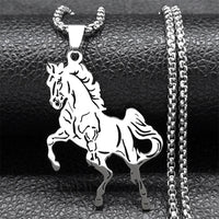 Aesthetic Horse Animal Necklace for Women Men Stainless Steel Silver Color Lucky Collar Party Wedding Gift Jewelry N3224S02