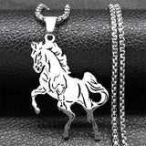 Aesthetic Horse Animal Necklace for Women Men Stainless Steel Silver Color Lucky Collar Party Wedding Gift Jewelry N3224S02