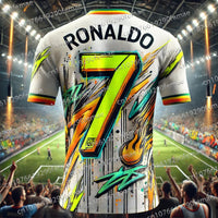 Classic Ronaldo Graffiti Pattern Men's Sports Shirt T-shirt, Breathable And Comfortable Daily Quick Drying Jersey