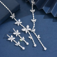 Women's fashionable butterfly tassel zircon necklace earring jewelry set, with a light luxury design and a high-end feel