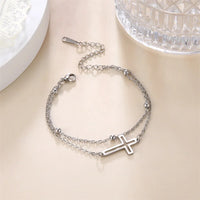 Skyrim Bohemia Cross Pendant Ankle Bracelet Fashion Foot Jewelry for Women Summer Beach Party Stainless Steel Bead Chain Anklet
