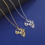 My Shape Africa Map Lion Elephant Monkey Giraffe Pendant Necklaces Men Women Stainless Steel Animal Chain Choker African Jewelry