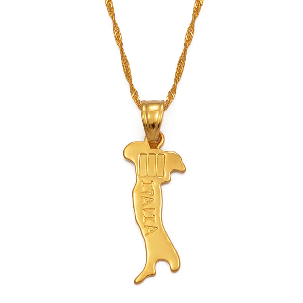 Anniyo map of Italy necklace pendant chains 45cm/60cm for women/men gold color jewelry italian map Italy #007310